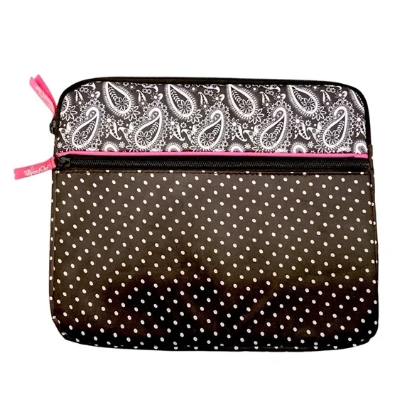 PAMPERED CHEF Tablet Case - Padded Black Pink Polka Dot Paisley Zip Pouch ipad - Picture 7 of 8